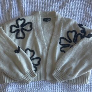 SAACHI Cream Cardigan with Black Floral embroidered Design size S